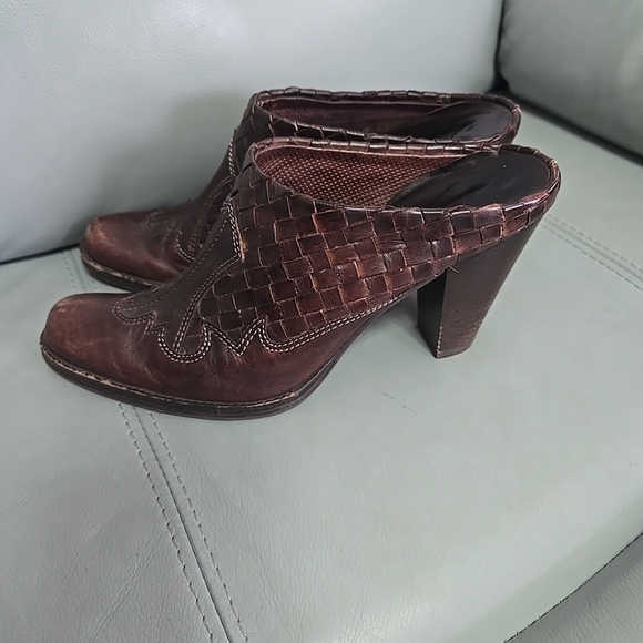 Sesto Meucci Brown Woven Calf Leather Western‎ Mules Heels Booties Sz 7.5 Italy - Picture 3 of 12